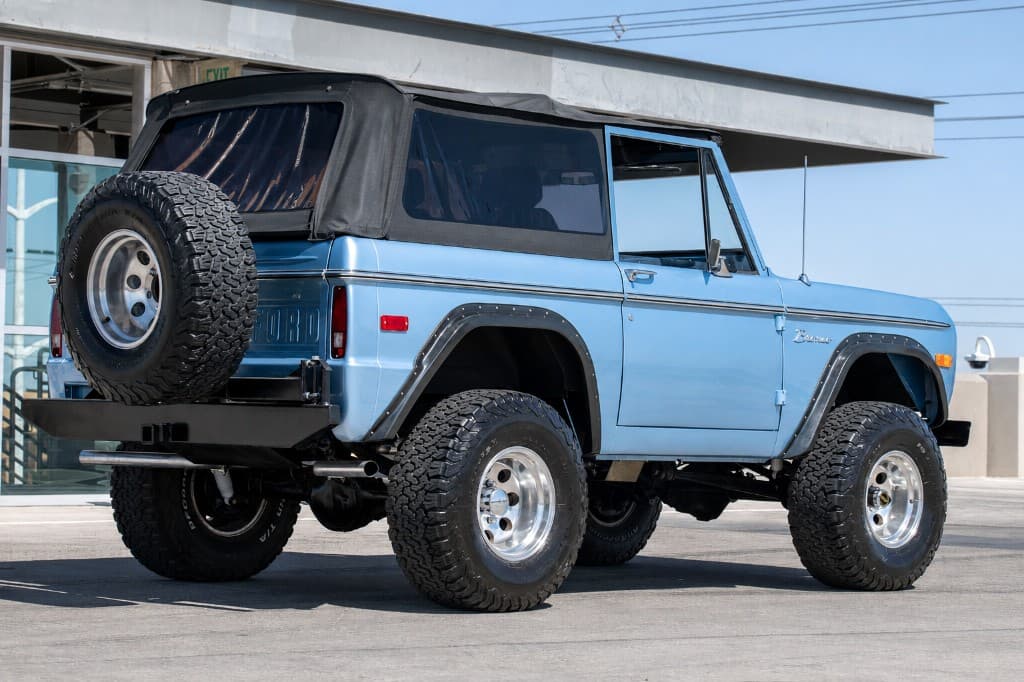 Rear three-quarter view of the restored 1970 Ford Bronco